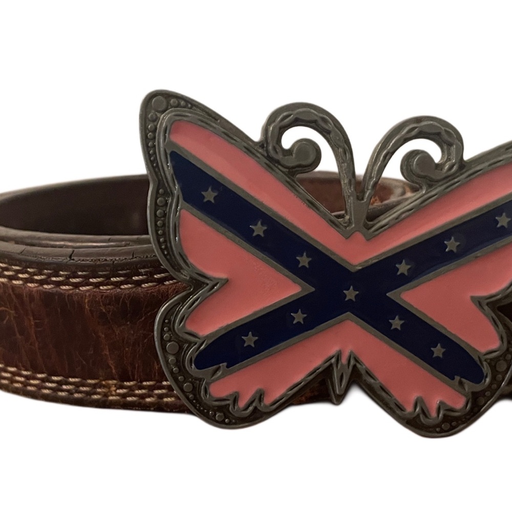 Women’s Nocona Genuine Leather Westen Belt 34 Butterfly Cross Statement Buckle - Picture 5 of 16